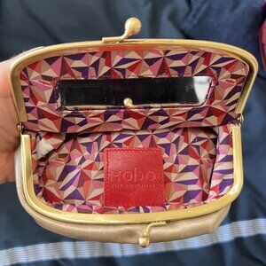 Hobo Beige Leather Coin Pouch w/ Mirror & Colorful Lining